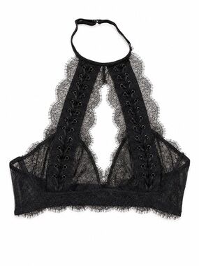 NWT Victoria’s Secret Chantilly Lace Up Halter Bralette Black